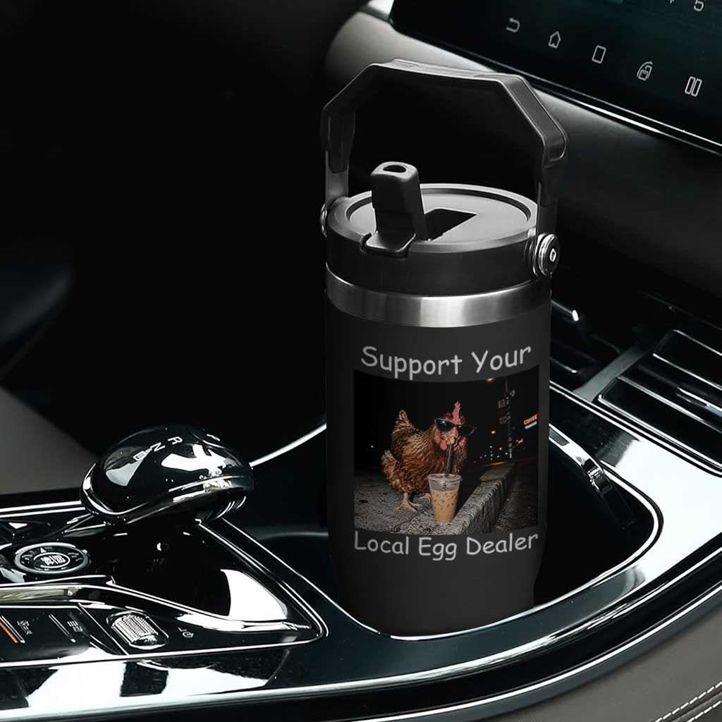 Support Local Dealer Chicken Farmer Flip Straw Tumbler Funny Animal Graphic Chicken Drinking Iced Coffee
