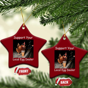 Support Local Dealer Chicken Farmer Ceramic Ornament Funny Animal Graphic Chicken Drinking Iced Coffee