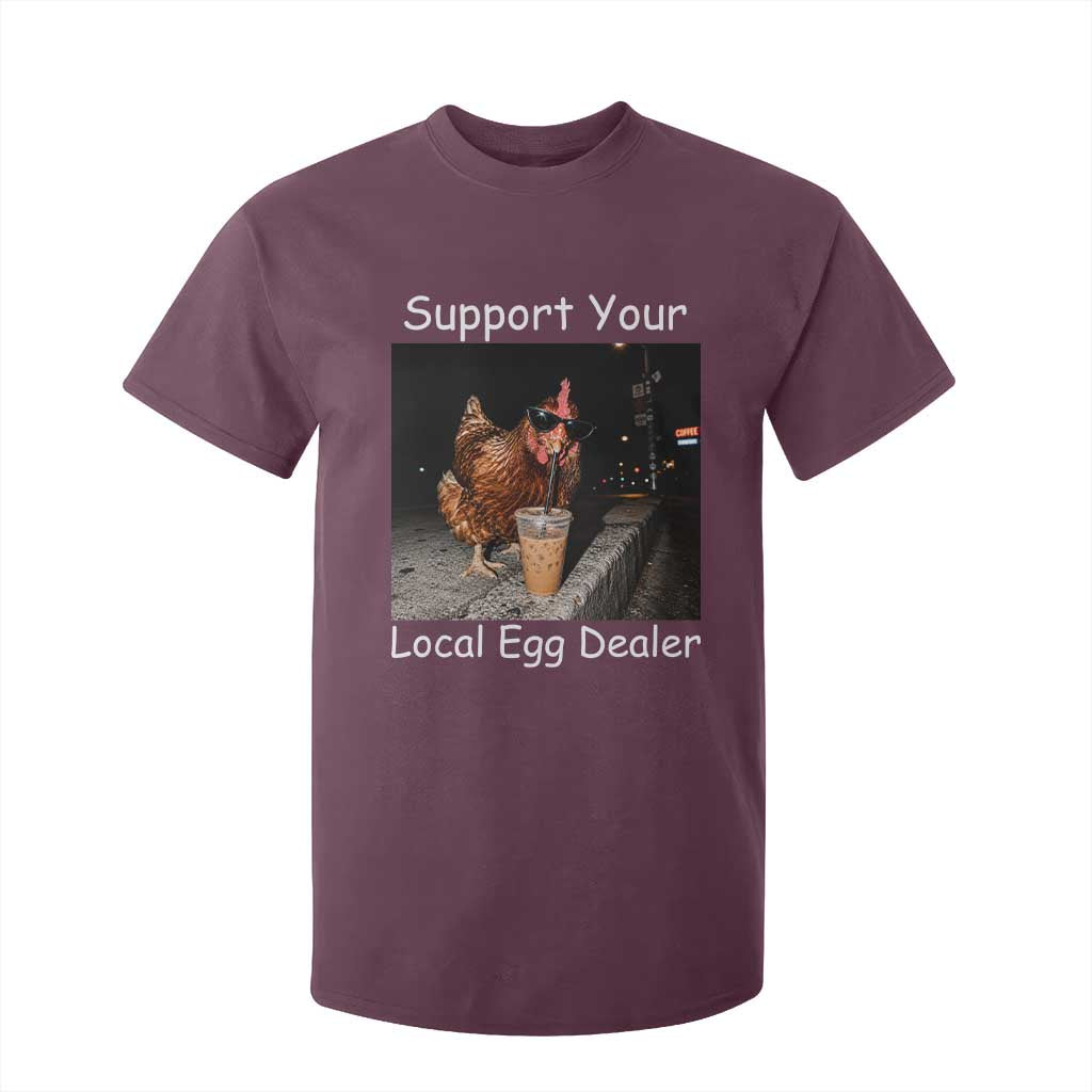 Support Local Dealer Chicken Farmer T Shirt For Kid Funny Animal Graphic Chicken Drinking Iced Coffee