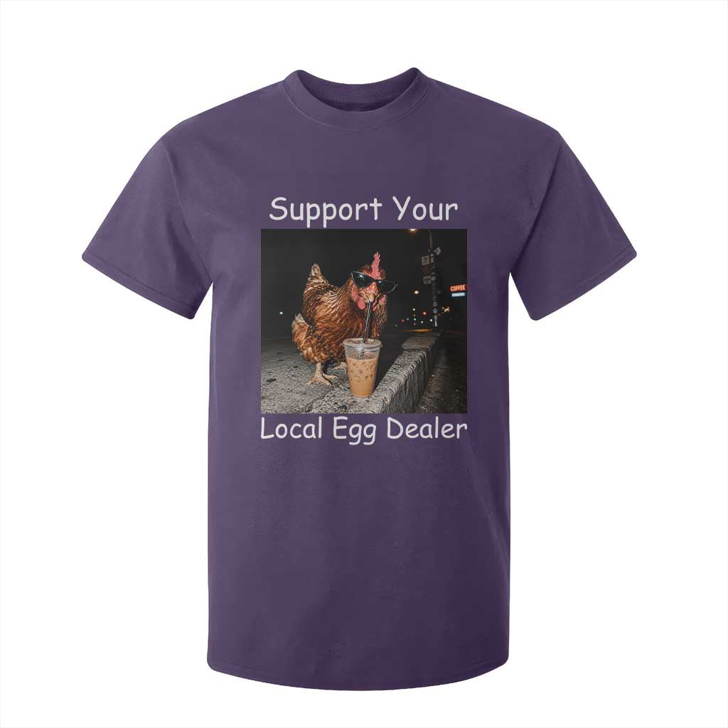 Support Local Dealer Chicken Farmer T Shirt For Kid Funny Animal Graphic Chicken Drinking Iced Coffee