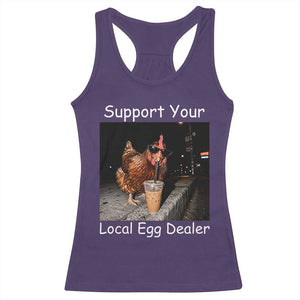 Support Local Dealer Chicken Farmer Racerback Tank Top Funny Animal Graphic Chicken Drinking Iced Coffee