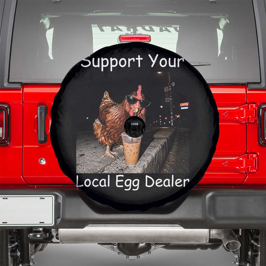 Support Local Dealer Chicken Farmer Spare Tire Cover Funny Animal Graphic Chicken Drinking Iced Coffee TS10 Black Print Your Wear