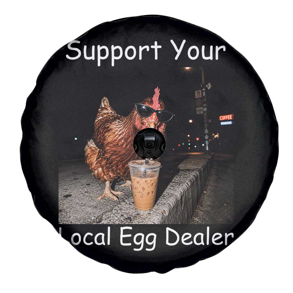 Support Local Dealer Chicken Farmer Spare Tire Cover Funny Animal Graphic Chicken Drinking Iced Coffee TS10 Print Your Wear
