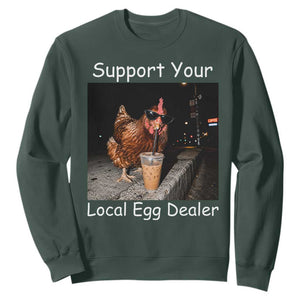 Support Local Dealer Chicken Farmer Sweatshirt Funny Animal Graphic Chicken Drinking Iced Coffee