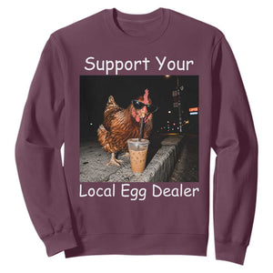 Support Local Dealer Chicken Farmer Sweatshirt Funny Animal Graphic Chicken Drinking Iced Coffee