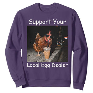 Support Local Dealer Chicken Farmer Sweatshirt Funny Animal Graphic Chicken Drinking Iced Coffee