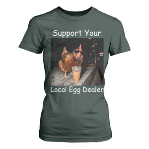 Support Local Dealer Chicken Farmer T Shirt For Women Funny Animal Graphic Chicken Drinking Iced Coffee