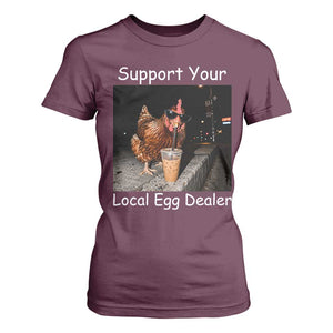 Support Local Dealer Chicken Farmer T Shirt For Women Funny Animal Graphic Chicken Drinking Iced Coffee