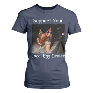 Support Local Dealer Chicken Farmer T Shirt For Women Funny Animal Graphic Chicken Drinking Iced Coffee