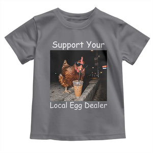 Support Local Dealer Chicken Farmer Toddler T Shirt Funny Animal Graphic Chicken Drinking Iced Coffee