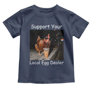 Support Local Dealer Chicken Farmer Toddler T Shirt Funny Animal Graphic Chicken Drinking Iced Coffee