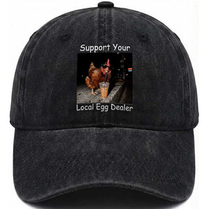 Support Local Dealer Chicken Farmer Washed Cotton Baseball Cap Funny Animal Graphic Chicken Drinking Iced Coffee