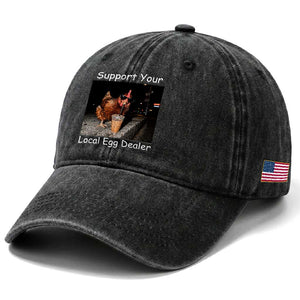 Support Local Dealer Chicken Farmer Washed Cotton Baseball Cap Funny Animal Graphic Chicken Drinking Iced Coffee