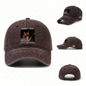 Support Local Dealer Chicken Farmer Washed Cotton Baseball Cap Funny Animal Graphic Chicken Drinking Iced Coffee
