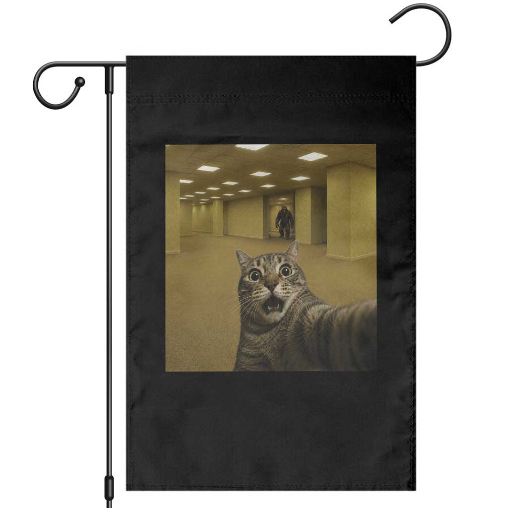 Funny Cat Selfie with Bigfoot Sasquatch Backrooms Liminal Space Meme Garden Flag TS10 Black Print Your Wear