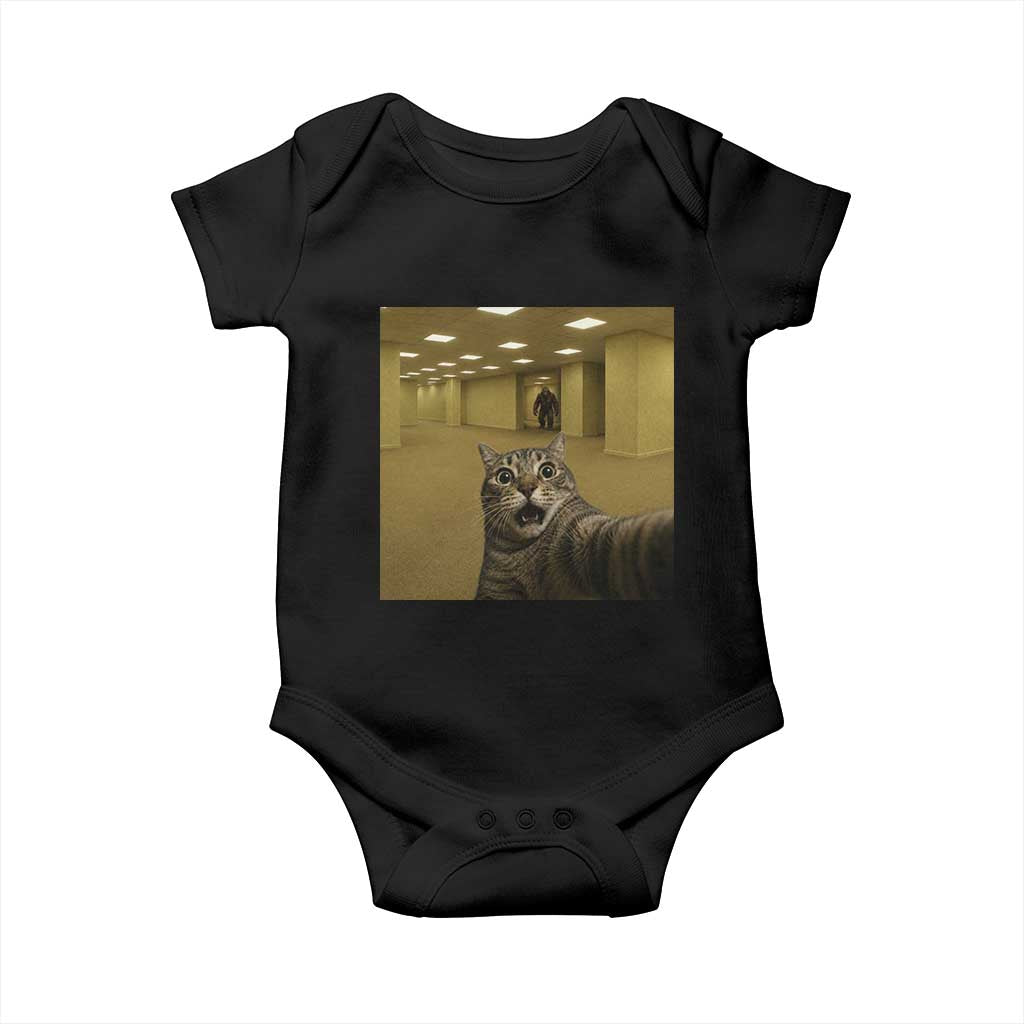 Funny Cat Selfie with Bigfoot Sasquatch Backrooms Liminal Space Meme Baby Onesie TS10 Black Print Your Wear
