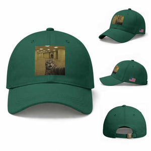 Funny Cat Selfie with Bigfoot Sasquatch Backrooms Liminal Space Meme Baseball Cap TS10 Baseball Cap Universal Fit Irish Green Print Your Wear