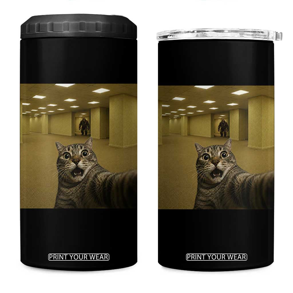 Funny Cat Selfie with Bigfoot Sasquatch Backrooms Liminal Space Meme 4 in 1 Can Cooler Tumbler TS10 One Size: 16 oz Black Print Your Wear