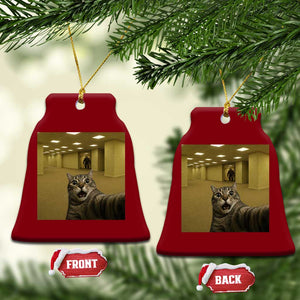 Funny Cat Selfie with Bigfoot Sasquatch Backrooms Liminal Space Meme Ceramic Ornament TS10 Print Your Wear