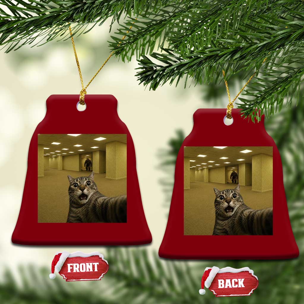 Funny Cat Selfie with Bigfoot Sasquatch Backrooms Liminal Space Meme Ceramic Ornament TS10 Print Your Wear