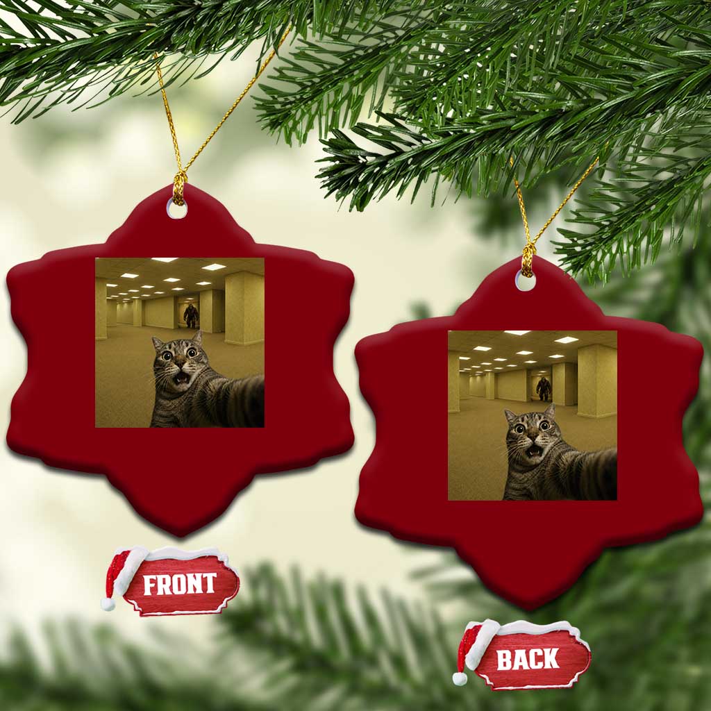 Funny Cat Selfie with Bigfoot Sasquatch Backrooms Liminal Space Meme Ceramic Ornament TS10 Print Your Wear