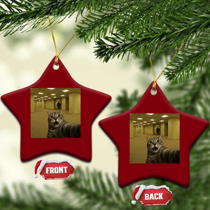 Funny Cat Selfie with Bigfoot Sasquatch Backrooms Liminal Space Meme Ceramic Ornament TS10 Print Your Wear