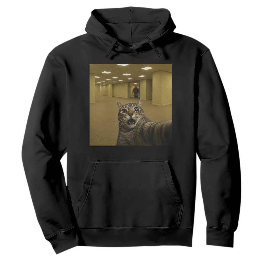 Funny Cat Selfie with Bigfoot Sasquatch Backrooms Liminal Space Meme Hoodie TS10 Black Print Your Wear