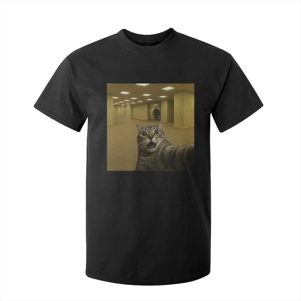 Funny Cat Selfie with Bigfoot Sasquatch Backrooms Liminal Space Meme T Shirt For Kid TS10 Black Print Your Wear