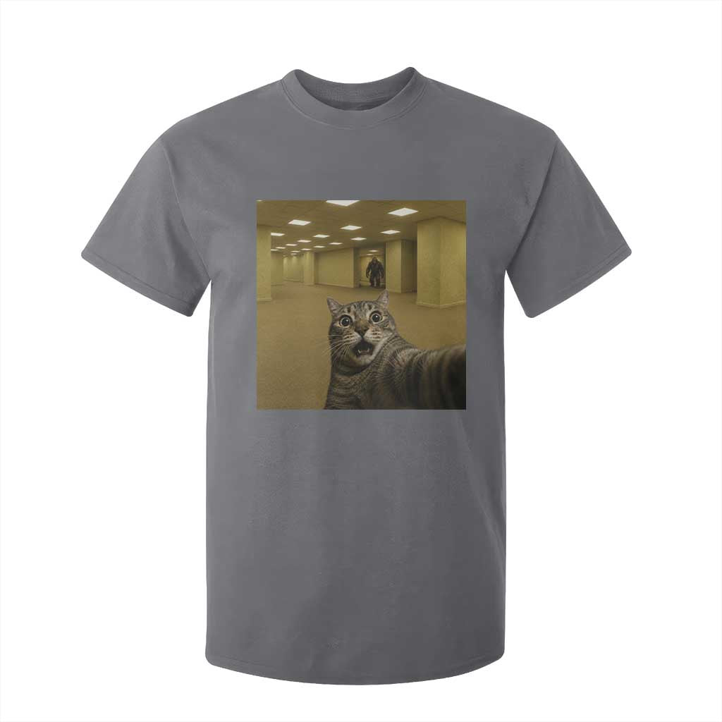 Funny Cat Selfie with Bigfoot Sasquatch Backrooms Liminal Space Meme T Shirt For Kid TS10 Charcoal Print Your Wear