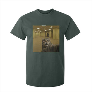 Funny Cat Selfie with Bigfoot Sasquatch Backrooms Liminal Space Meme T Shirt For Kid TS10 Dark Forest Green Print Your Wear