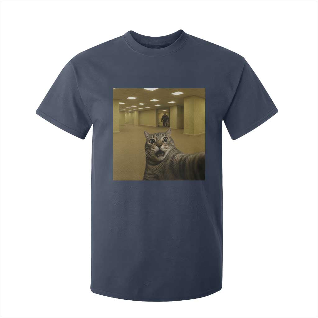 Funny Cat Selfie with Bigfoot Sasquatch Backrooms Liminal Space Meme T Shirt For Kid TS10 Navy Print Your Wear