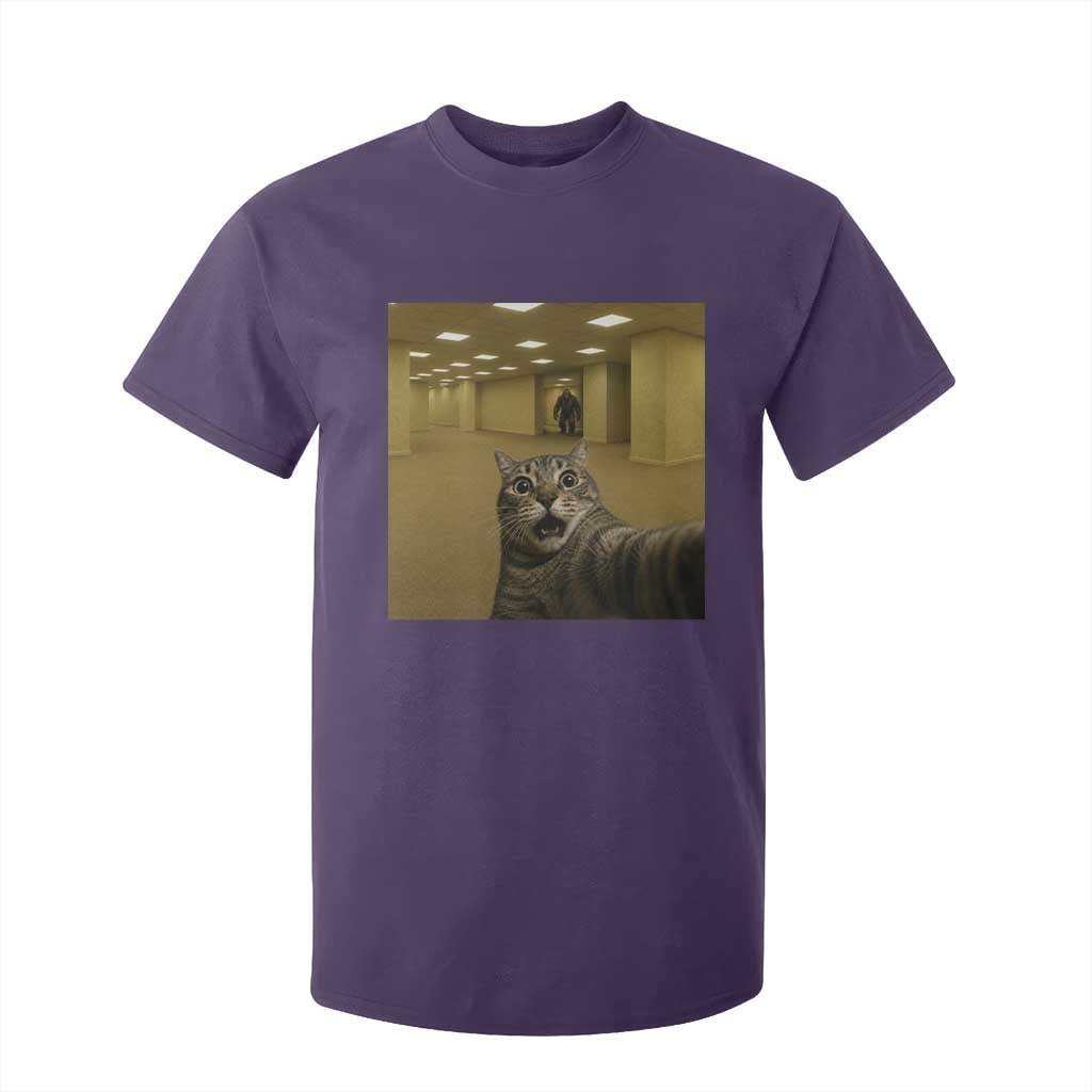 Funny Cat Selfie with Bigfoot Sasquatch Backrooms Liminal Space Meme T Shirt For Kid TS10 Purple Print Your Wear