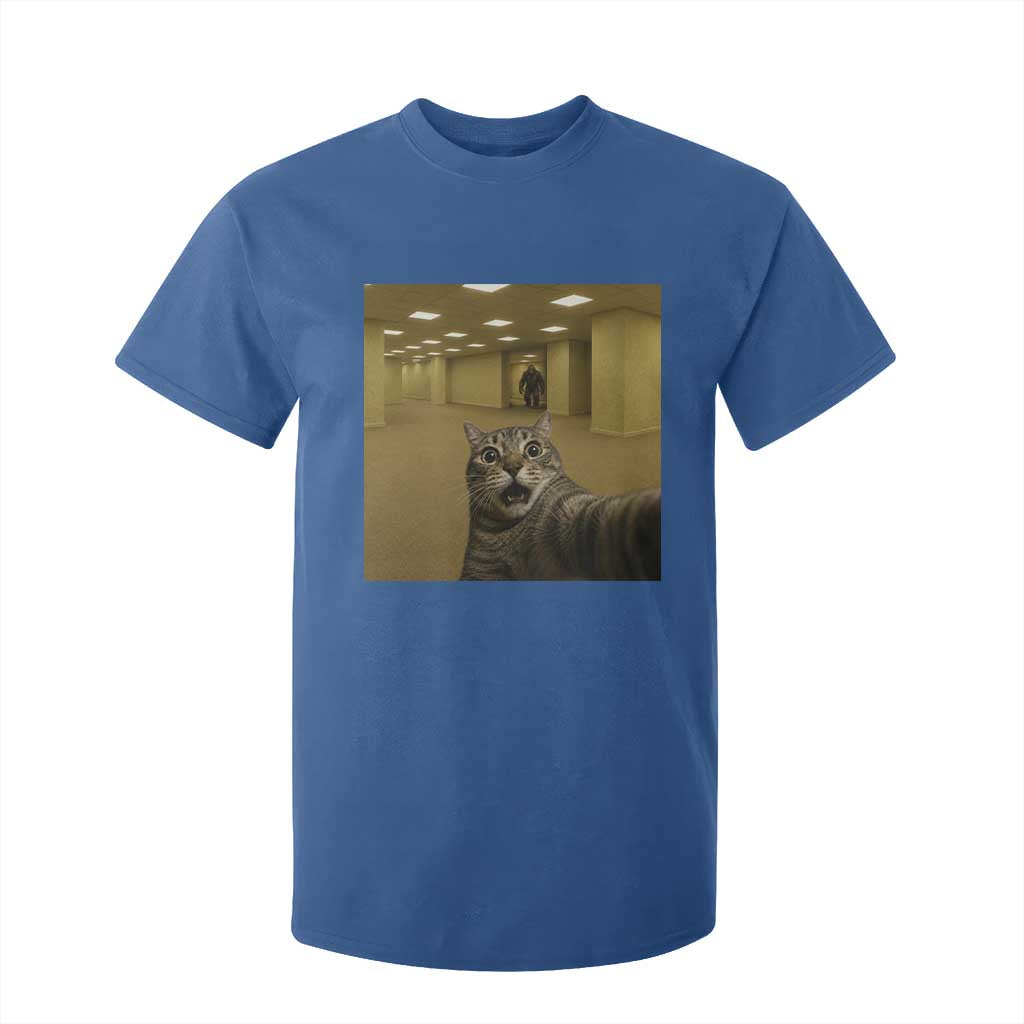 Funny Cat Selfie with Bigfoot Sasquatch Backrooms Liminal Space Meme T Shirt For Kid TS10 Royal Blue Print Your Wear