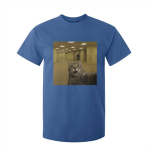 Funny Cat Selfie with Bigfoot Sasquatch Backrooms Liminal Space Meme T Shirt For Kid TS10 Royal Blue Print Your Wear