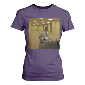 Funny Cat Selfie with Bigfoot Sasquatch Backrooms Liminal Space Meme T Shirt For Women TS10 Purple Print Your Wear