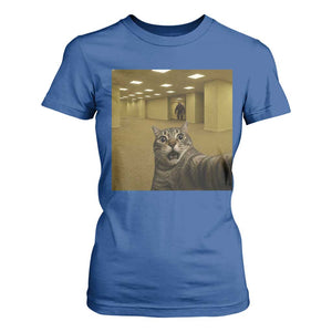 Funny Cat Selfie with Bigfoot Sasquatch Backrooms Liminal Space Meme T Shirt For Women TS10 Royal Blue Print Your Wear