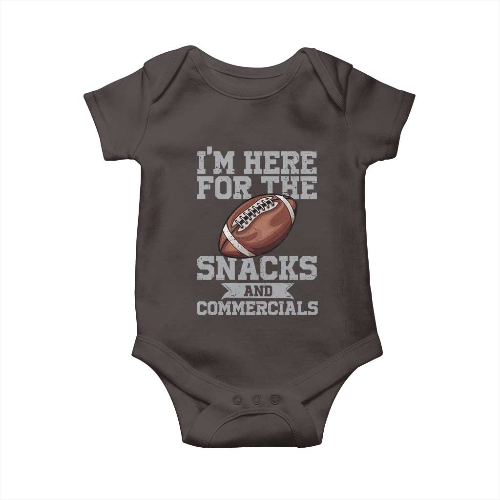 Funny Football Baby Onesie I'm Just Here For The Snacks And Commercials Halftime Show TS10 Dark Chocolate Print Your Wear