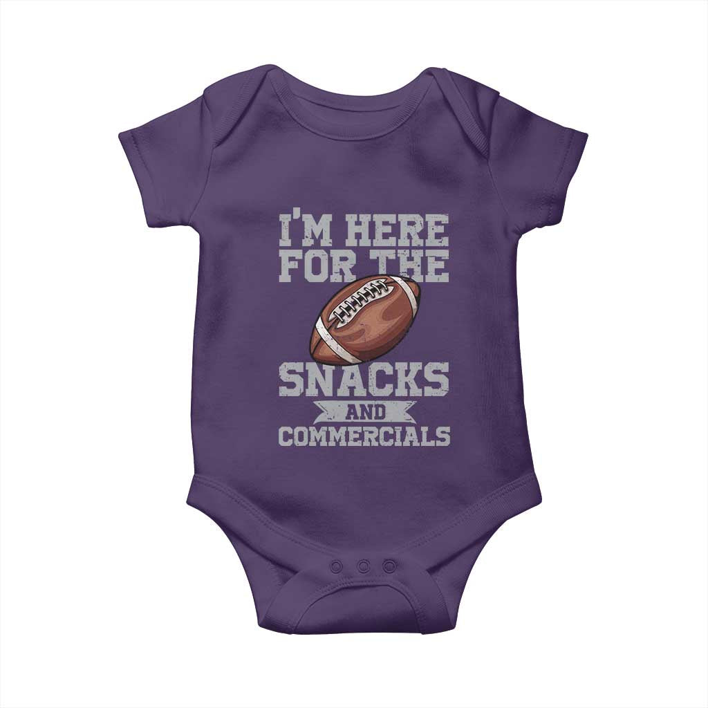 Funny Football Baby Onesie I'm Just Here For The Snacks And Commercials Halftime Show TS10 Purple Print Your Wear