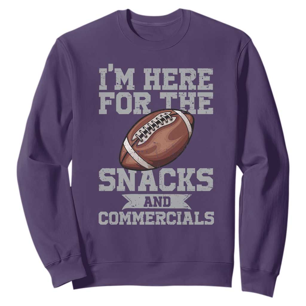 Funny Football Sweatshirt I'm Just Here For The Snacks And Commercials Halftime Show TS10 Purple Print Your Wear