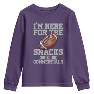 Funny Football Youth Sweatshirt I'm Just Here For The Snacks And Commercials Halftime Show TS10 Purple Print Your Wear