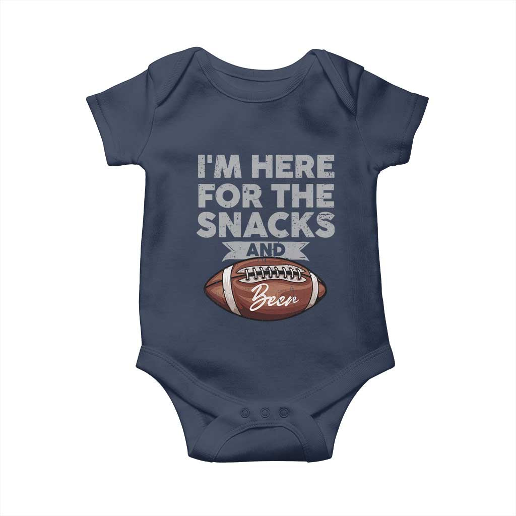 Funny Football Baby Onesie I'm Just Here For The Snacks And Beer TS10 Navy Print Your Wear