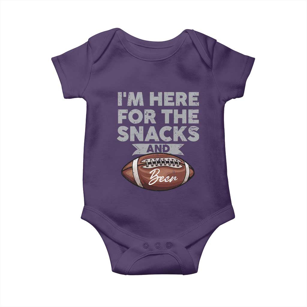 Funny Football Baby Onesie I'm Just Here For The Snacks And Beer TS10 Purple Print Your Wear