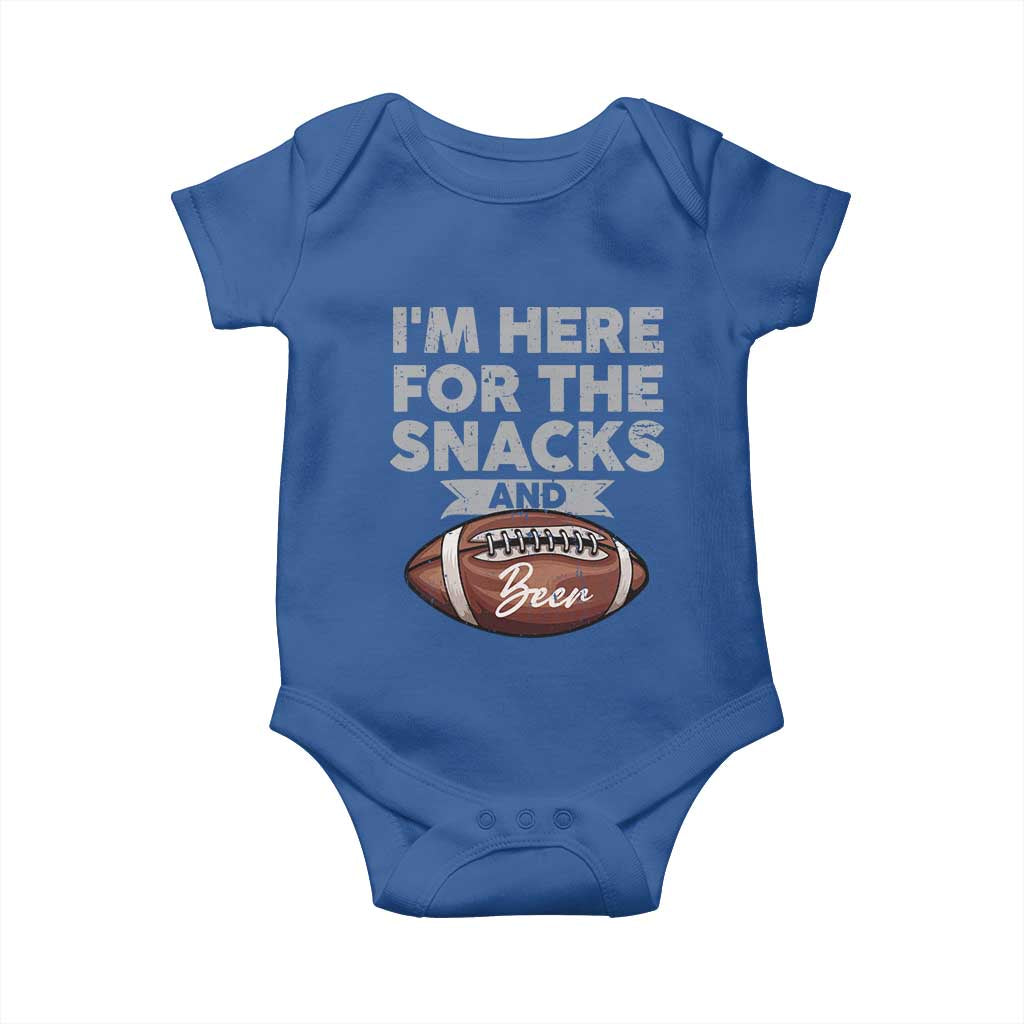 Funny Football Baby Onesie I'm Just Here For The Snacks And Beer TS10 Royal Blue Print Your Wear
