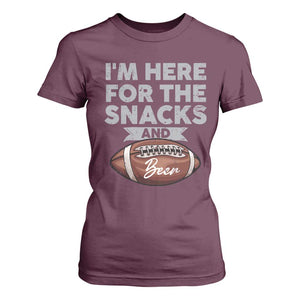 Funny Football T Shirt For Women I'm Just Here For The Snacks And Beer TS10 Maroon Print Your Wear