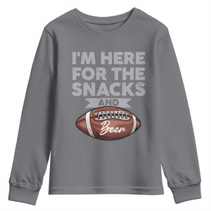 Funny Football Youth Sweatshirt I'm Just Here For The Snacks And Beer TS10 Charcoal Print Your Wear