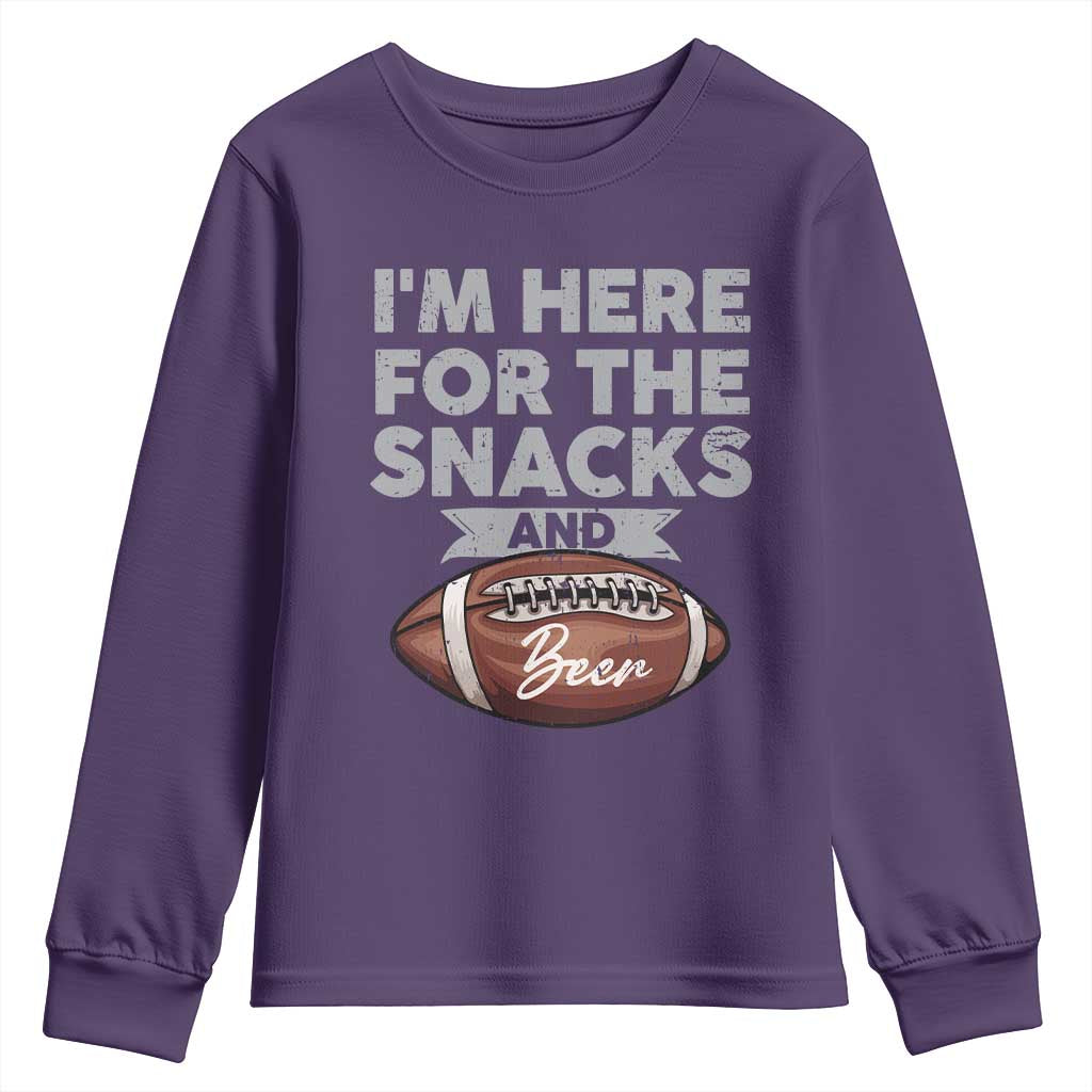 Funny Football Youth Sweatshirt I'm Just Here For The Snacks And Beer TS10 Purple Print Your Wear