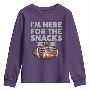 Funny Football Youth Sweatshirt I'm Just Here For The Snacks And Beer TS10 Purple Print Your Wear
