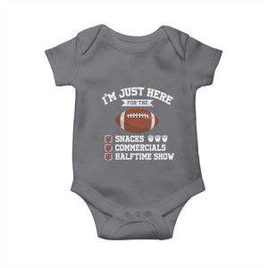 Funny Football Baby Onesie I'm Just Here For The Snacks And Commercials TS10 Charcoal Print Your Wear