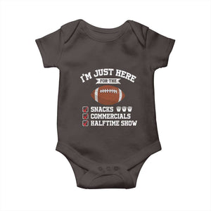 Funny Football Baby Onesie I'm Just Here For The Snacks And Commercials TS10 Dark Chocolate Print Your Wear