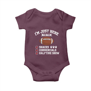 Funny Football Baby Onesie I'm Just Here For The Snacks And Commercials TS10 Maroon Print Your Wear